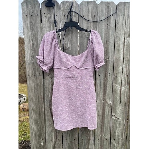 Altar'd State Lilac Purple Textured Puff Sleeve Bustier Mini Dress Small - Picture 5 of 5